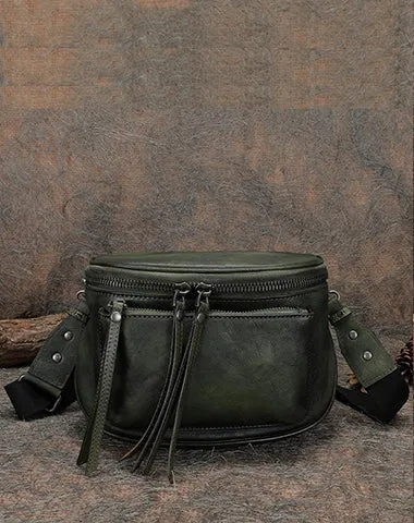 Coffee Leather Womens Saddle Shoulder Bag Fanny Pack Handmade Crossbody Purse for Ladies