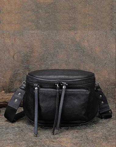 Coffee Leather Womens Saddle Shoulder Bag Fanny Pack Handmade Crossbody Purse for Ladies