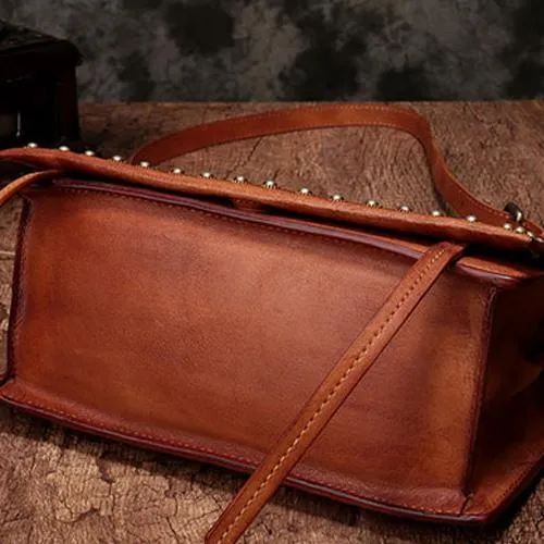 Coffee Womens Vintage Leather Shoulder Purse Green Studded Small Red Side Bag Purse for Ladies