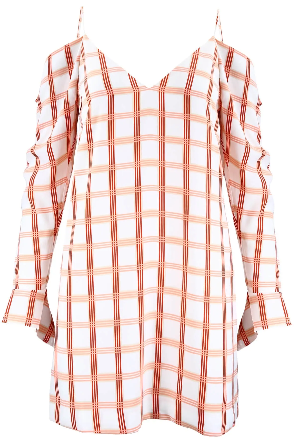 Cold Shoulder LS Check Dress