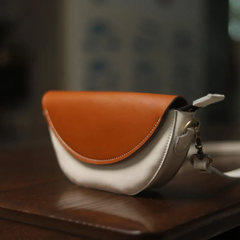 Contrast Color LEATHER Saddle Side Bag WOMEN Contrast SHOULDER BAG Small Crossbody Purse FOR WOMEN