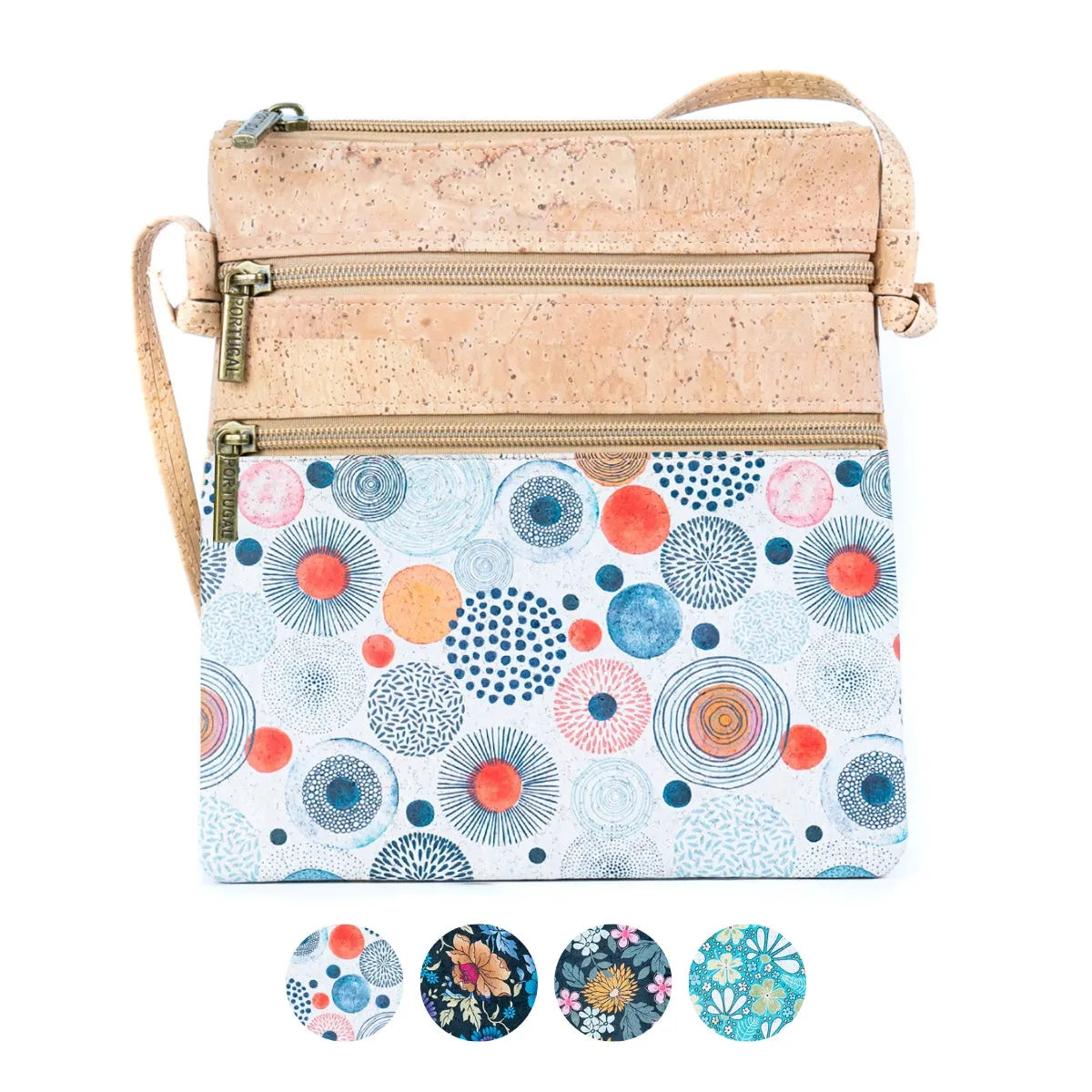 Cork Women's Double Zip Flower print Crossbody Bag BAG-2314