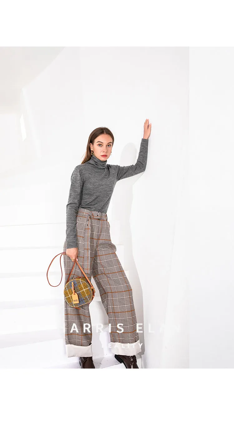 Cute Womens Small Gray Leather Tweed Round Crossbody Purse Handmade Round Shoulder Bag for Women