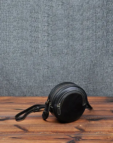 Cute Womens Small Red Leather Round Crossbody Purse Vintage Round Red Shoulder Bag for Women