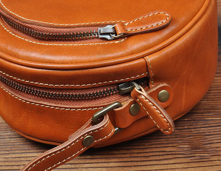Cute Womens Small Red Leather Round Crossbody Purse Vintage Round Red Shoulder Bag for Women