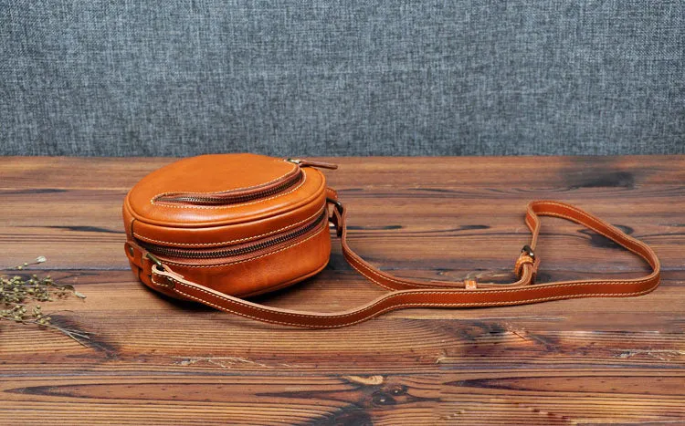 Cute Womens Small Red Leather Round Crossbody Purse Vintage Round Red Shoulder Bag for Women