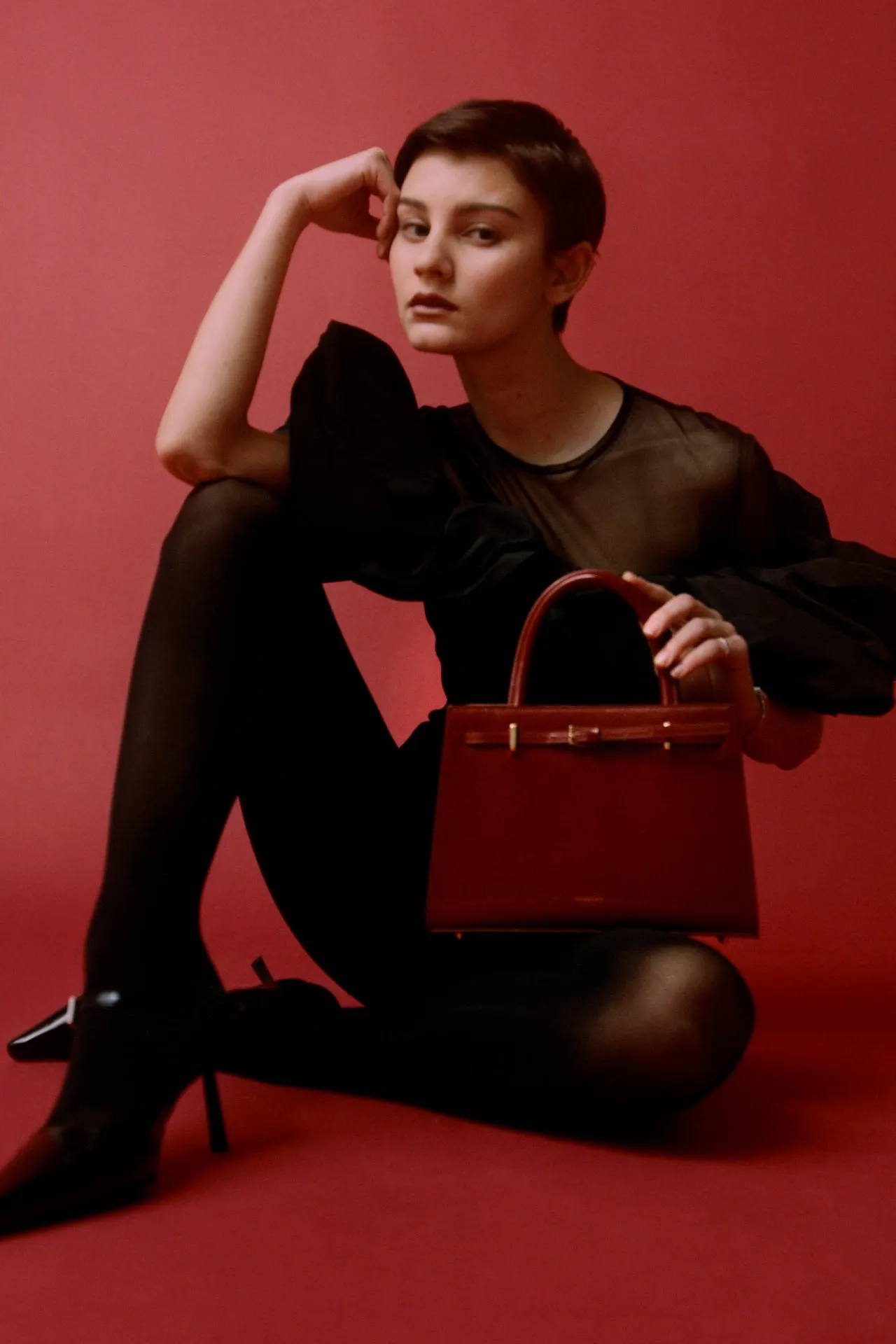 Dark Cherry Book Leather Tote Bag 25