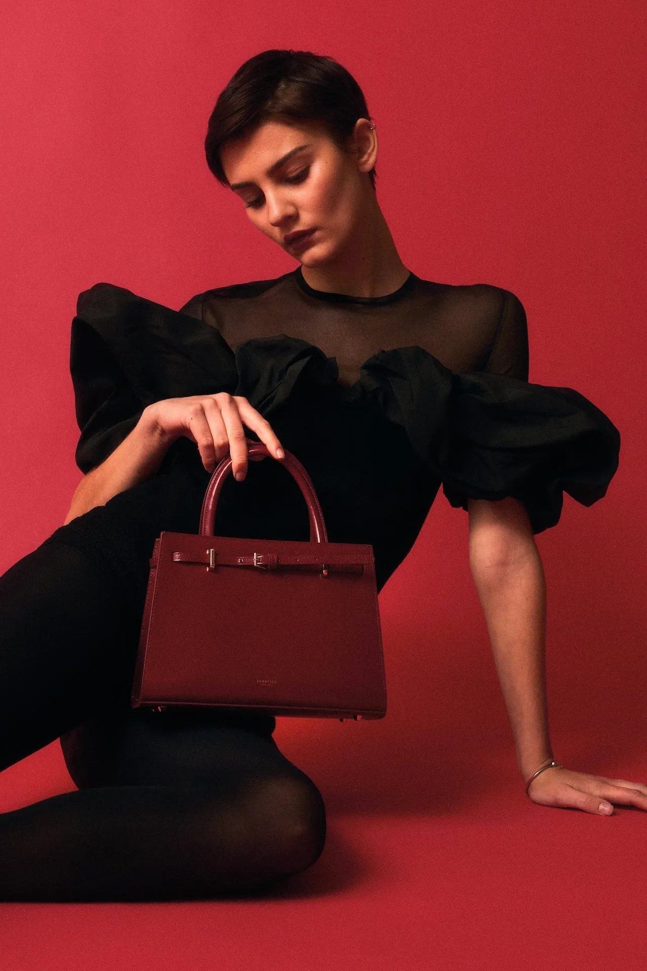 Dark Cherry Book Leather Tote Bag 25