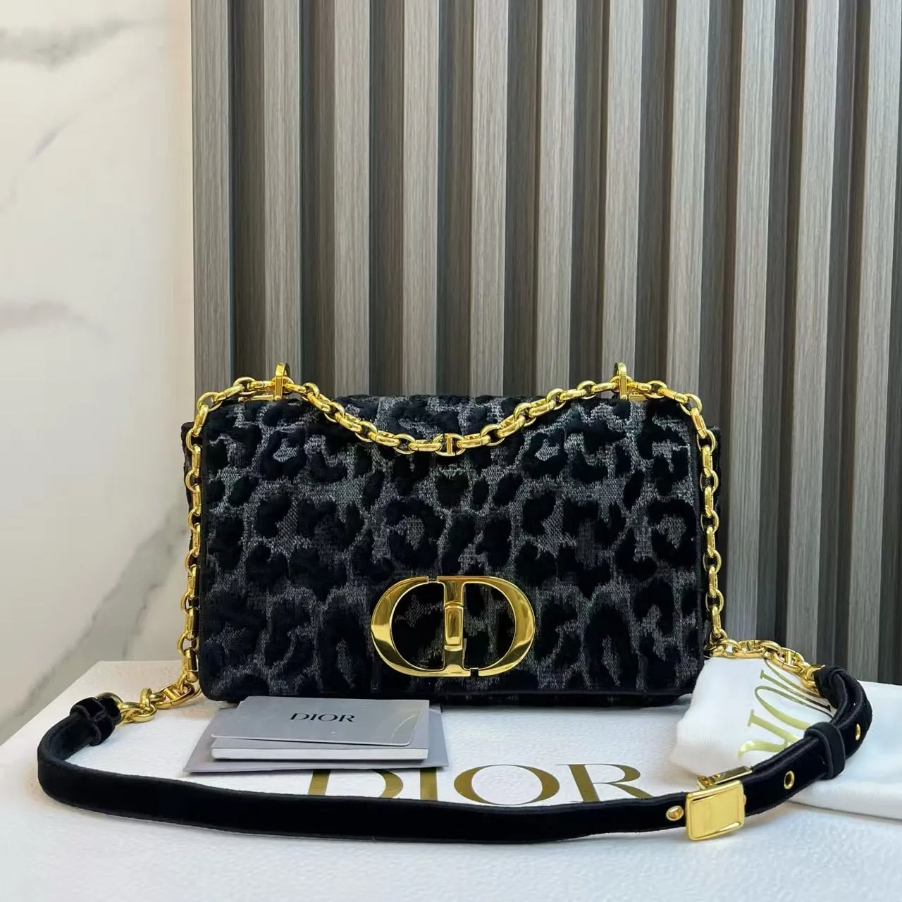 Dior Bobby Leopard Print Black Shoulder Bag