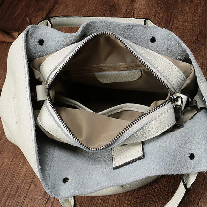 Fashion Black Leather Handbag Tote Shopper Bag White Shoulder Tote Purse For Women