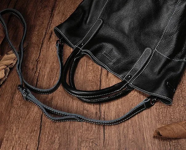 Fashion Black Leather Handbag Tote Shopper Bag White Shoulder Tote Purse For Women