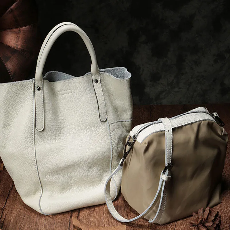 Fashion Black Leather Handbag Tote Shopper Bag White Shoulder Tote Purse For Women
