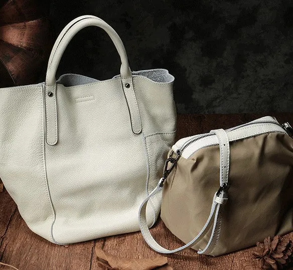 Fashion Black Leather Handbag Tote Shopper Bag White Shoulder Tote Purse For Women