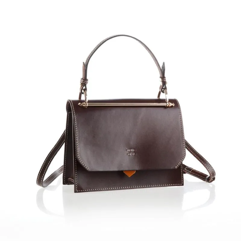 Fashion Womens Black Leather Flap Over Handbag Purse Handmade Square Crossbody Bag Shoulder Bag Purse