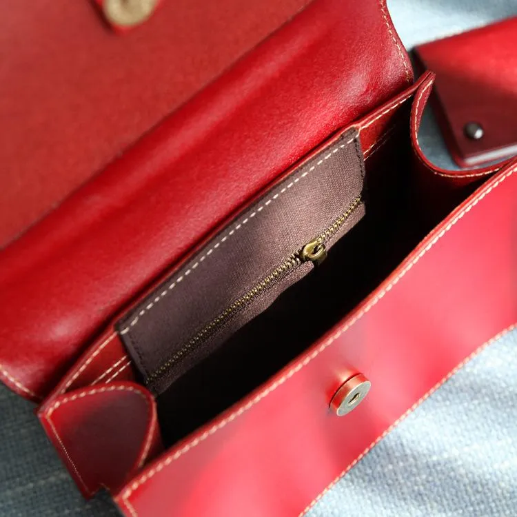 Fashion Womens Black Leather Flap Over Handbag Purse Handmade Square Crossbody Bag Shoulder Bag Purse