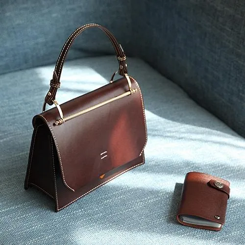 Fashion Womens Black Leather Flap Over Handbag Purse Handmade Square Crossbody Bag Shoulder Bag Purse