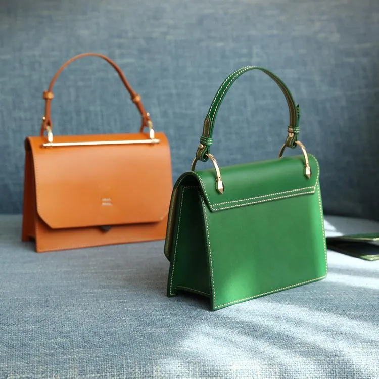 Fashion Womens Black Leather Flap Over Handbag Purse Handmade Square Crossbody Bag Shoulder Bag Purse