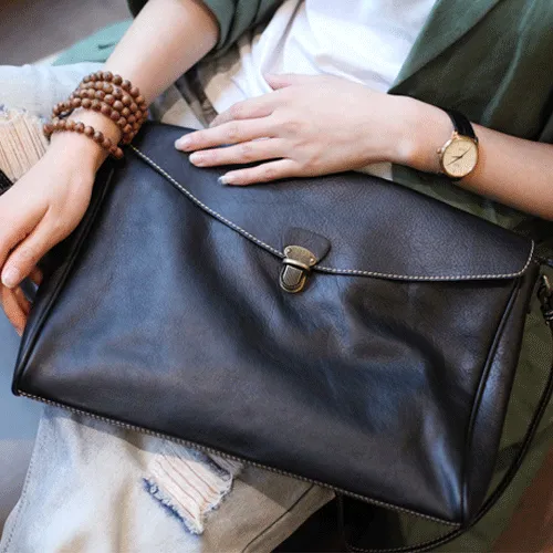 Fashion Womens Black  Leather Satchel Shoulder Bag Side School Crossbody Bag for Girls