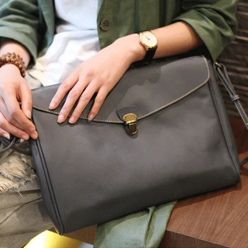 Fashion Womens Black  Leather Satchel Shoulder Bag Side School Crossbody Bag for Girls
