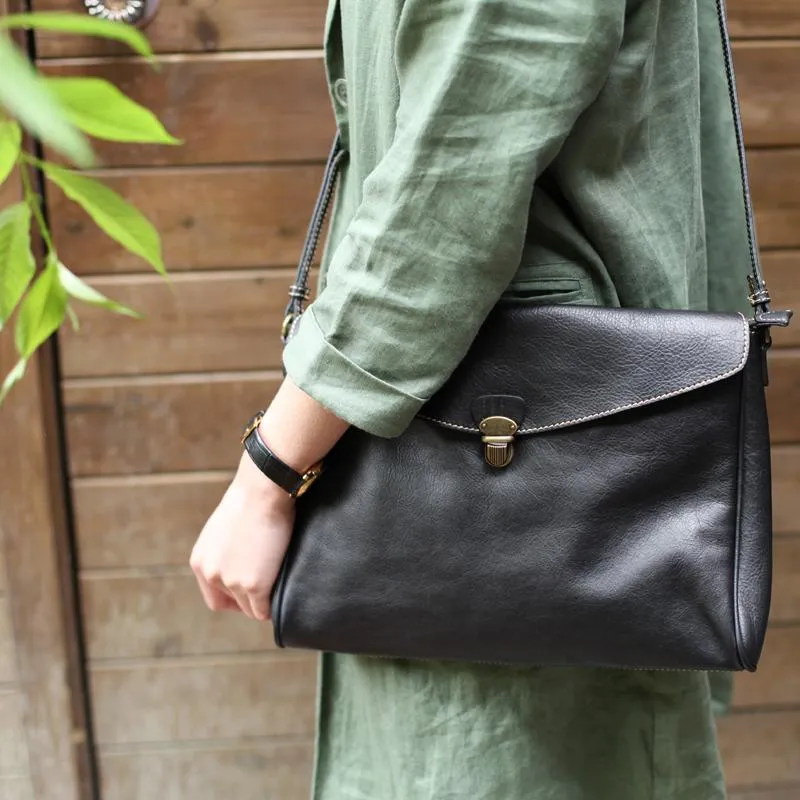 Fashion Womens Black  Leather Satchel Shoulder Bag Side School Crossbody Bag for Girls
