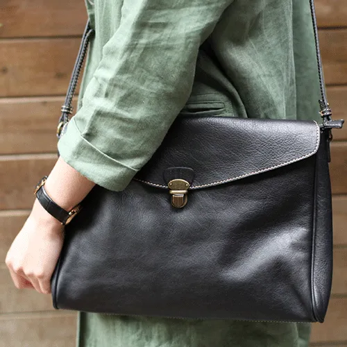Fashion Womens Black  Leather Satchel Shoulder Bag Side School Crossbody Bag for Girls