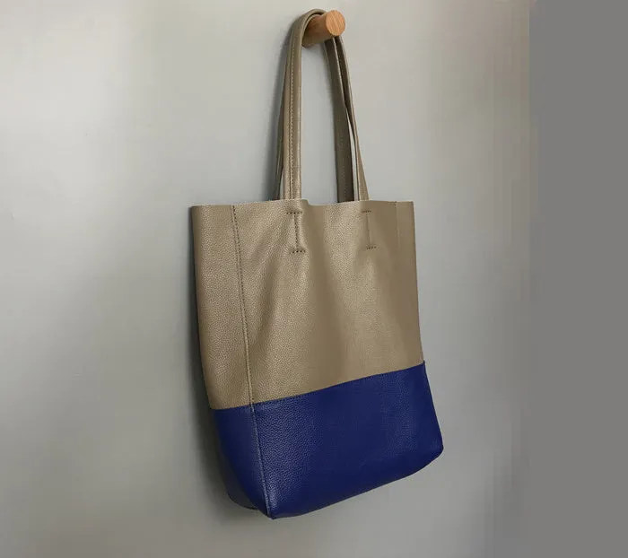 Fashion Womens Blue Gray Leather Vertical Tote Bags Blue Gray Shoulder Tote Bag Handbag Tote For Women