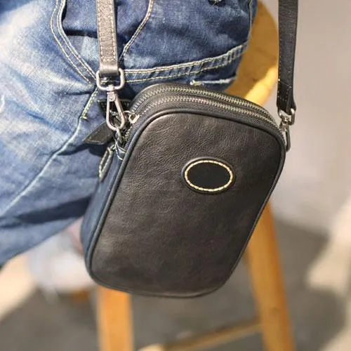 Fashion Womens Brown Leather mini Shoulder Bag Phone Side Bag Small Black Crossbody Bag for Women