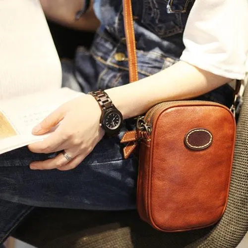 Fashion Womens Brown Leather mini Shoulder Bag Phone Side Bag Small Black Crossbody Bag for Women