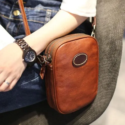 Fashion Womens Brown Leather mini Shoulder Bag Phone Side Bag Small Black Crossbody Bag for Women