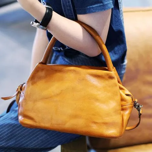 Fashion Womens Brown Leather Top Handle Satchel Handbag Brown Leather Satchel Shoulder Bag Purse