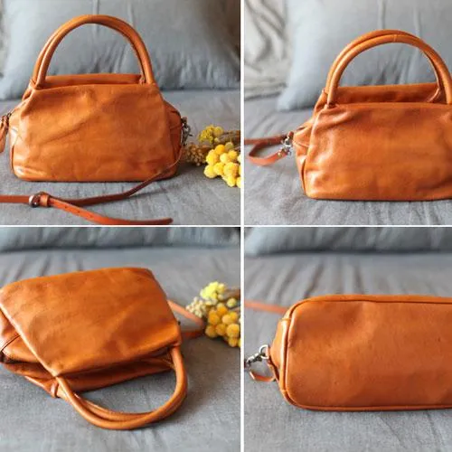 Fashion Womens Brown Leather Top Handle Satchel Handbag Brown Leather Satchel Shoulder Bag Purse