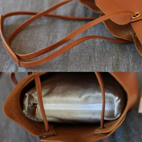 Fashion womens leather Brown Bucket Shoulder Bag Bucket Side Bag Crossbody Purse for Ladies