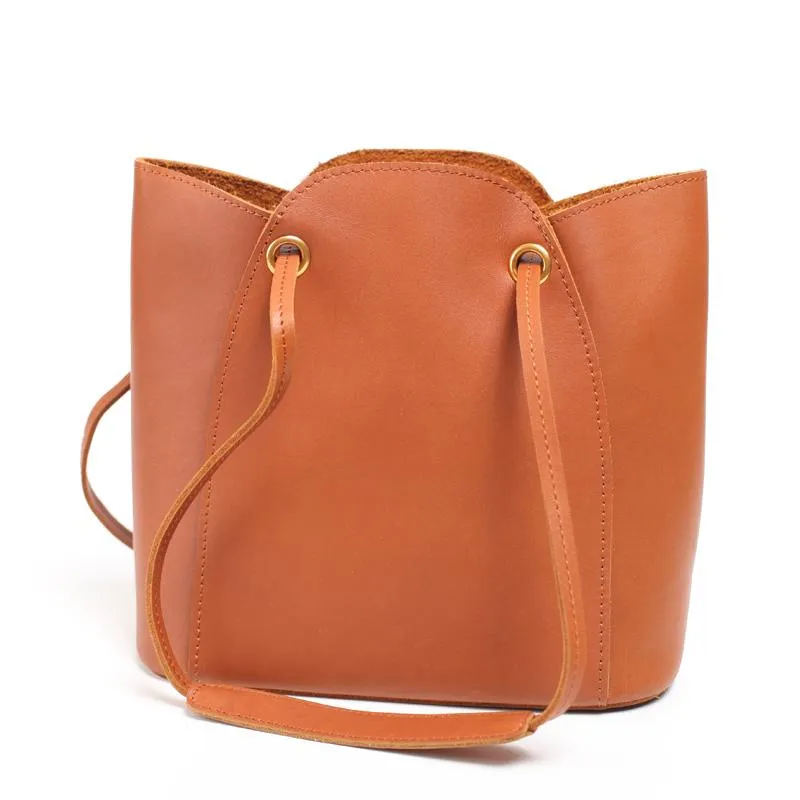 Fashion womens leather Brown Bucket Shoulder Bag Bucket Side Bag Crossbody Purse for Ladies