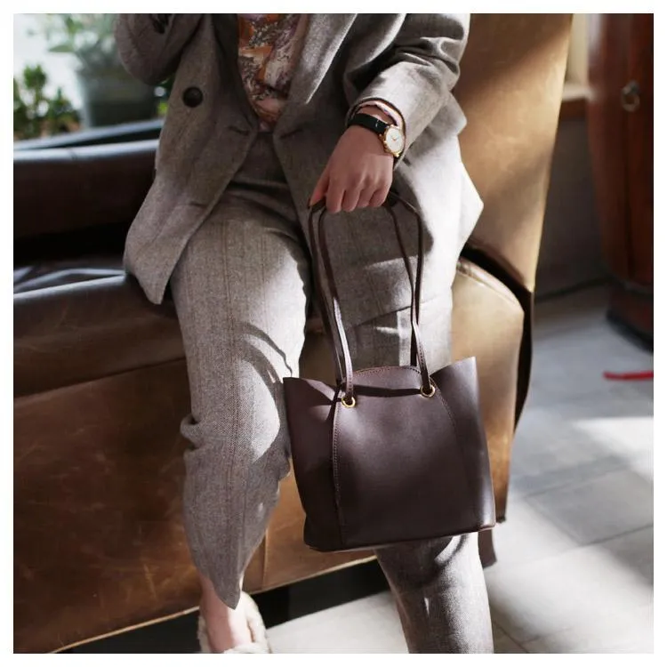 Fashion womens leather Brown Bucket Shoulder Bag Bucket Side Bag Crossbody Purse for Ladies