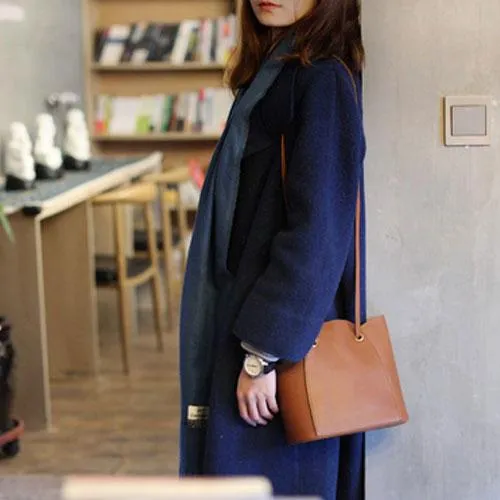 Fashion womens leather Brown Bucket Shoulder Bag Bucket Side Bag Crossbody Purse for Ladies