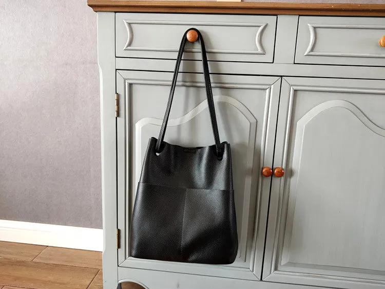 Fashion Womens White Leather Tote Bag Vertical Green Shoulder Tote Bag Bucket Tote For Women