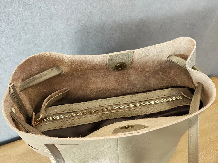 Fashion Womens White Leather Tote Bag Vertical Green Shoulder Tote Bag Bucket Tote For Women