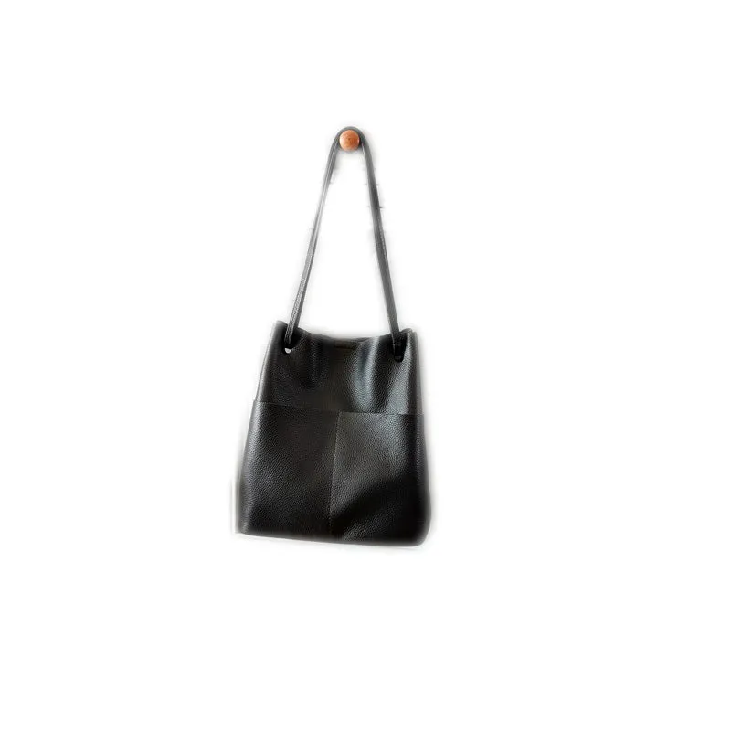 Fashion Womens White Leather Tote Bag Vertical Green Shoulder Tote Bag Bucket Tote For Women