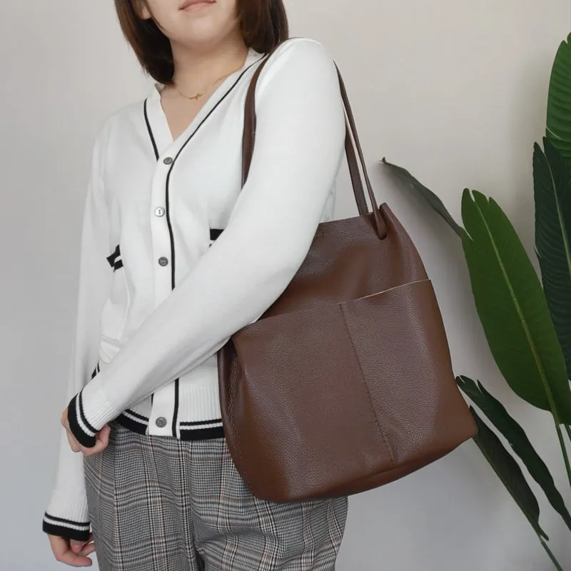 Fashion Womens White Leather Tote Bag Vertical Green Shoulder Tote Bag Bucket Tote For Women