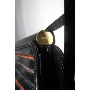 Fendi Clutch Vintage Two Way Clutchshoulder Purse Colorful Linear Print Leather Shoulder Bag