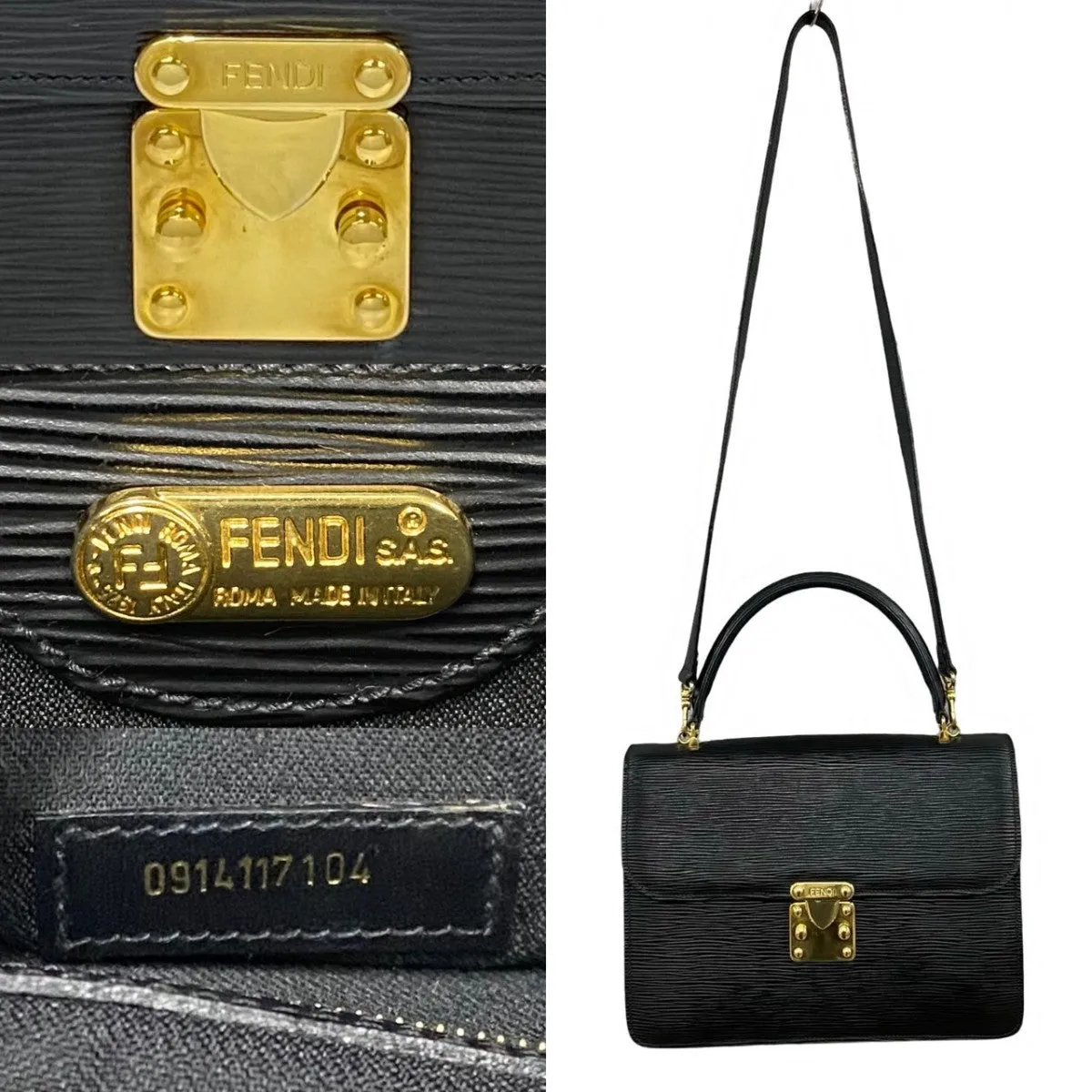 FENDI Shoulder Bag Epi Leather black