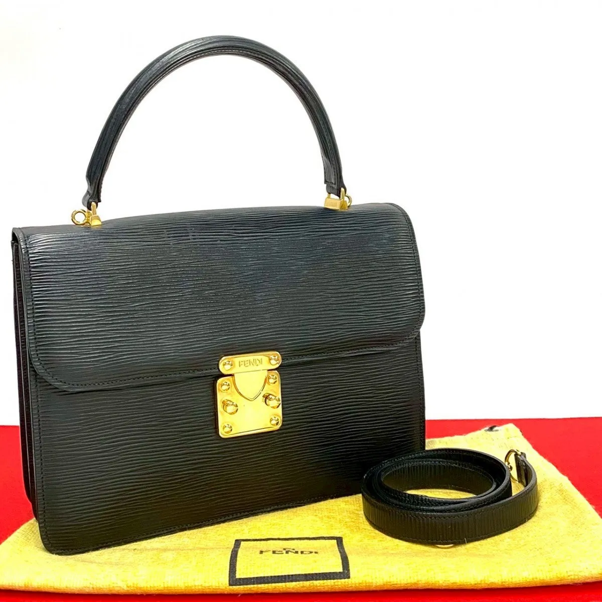 FENDI Shoulder Bag Epi Leather black