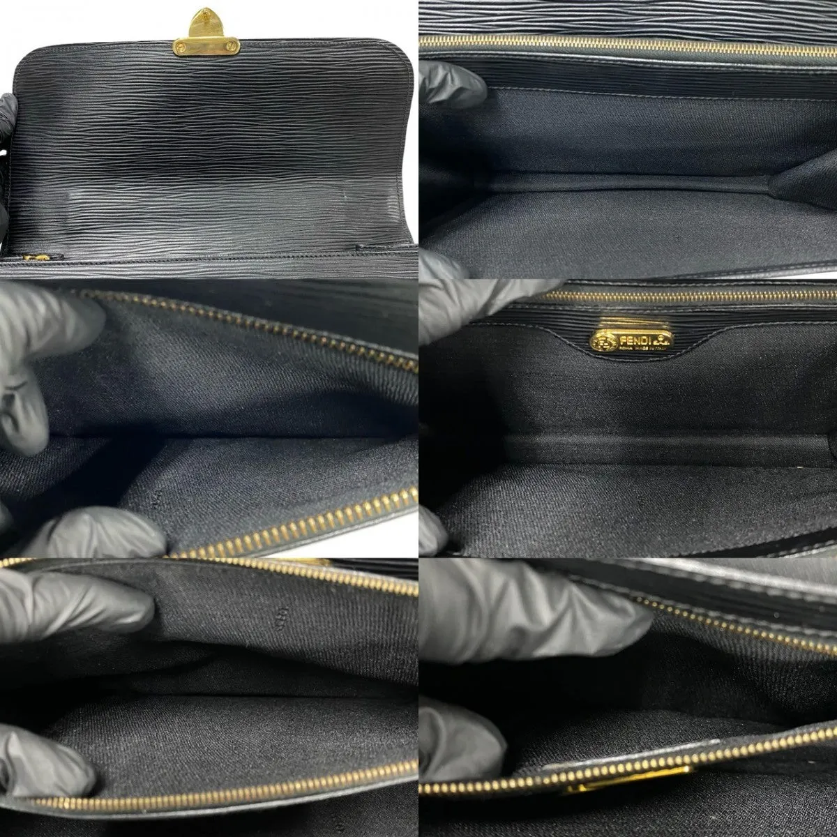 FENDI Shoulder Bag Epi Leather black