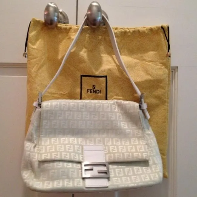 Fendi White Zucchino Print Canvas & White Leather Mamma Forever Shoulder Bag