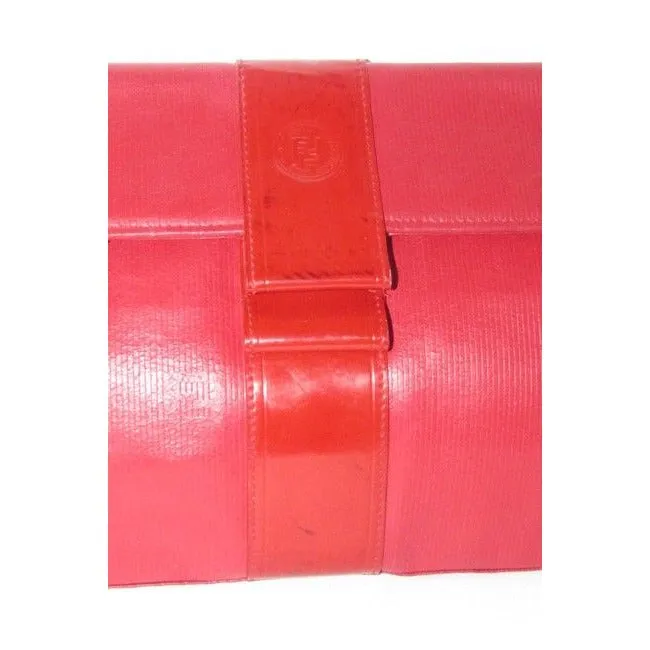 Fendi Zucca Print Way Style Multi Compartment Purse Red Embossed Leather Shoulder Bag