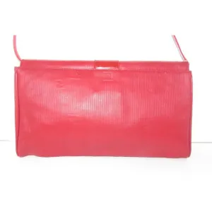 Fendi Zucca Print Way Style Multi Compartment Purse Red Embossed Leather Shoulder Bag