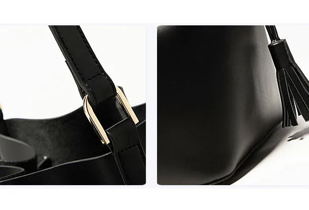 Genuine Black Leather bucket bag shoulder bag for women leather Barrel crossbody bag