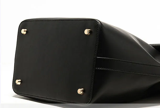Genuine Black Leather bucket bag shoulder bag for women leather Barrel crossbody bag