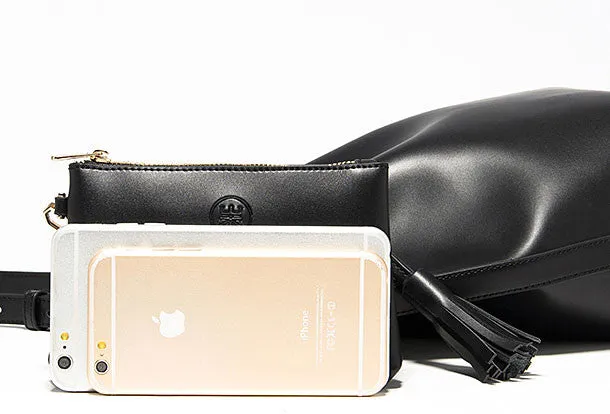 Genuine Black Leather bucket bag shoulder bag for women leather Barrel crossbody bag
