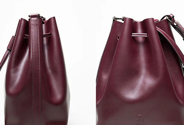 Genuine Black Leather bucket bag shoulder bag for women leather Barrel crossbody bag